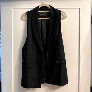 Zara - Navy Striped Vest w/ Tuxedo Details, Size Small